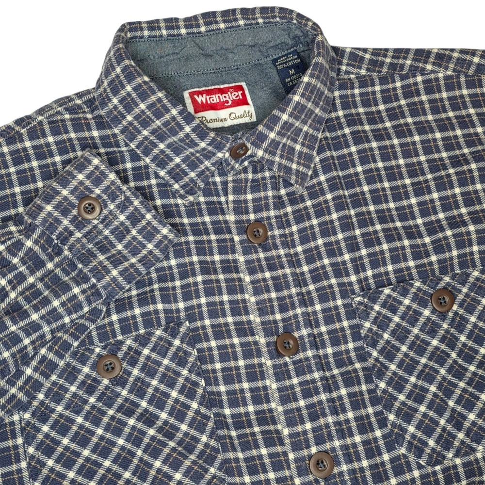 Wrangler Mens Medium Premium Quality Plaid Flannel Shirt Long Sleeve Button Down